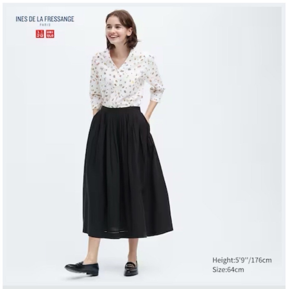 Uniqlo x IDF Linen Cotton Black A-Line Gathered Skirt